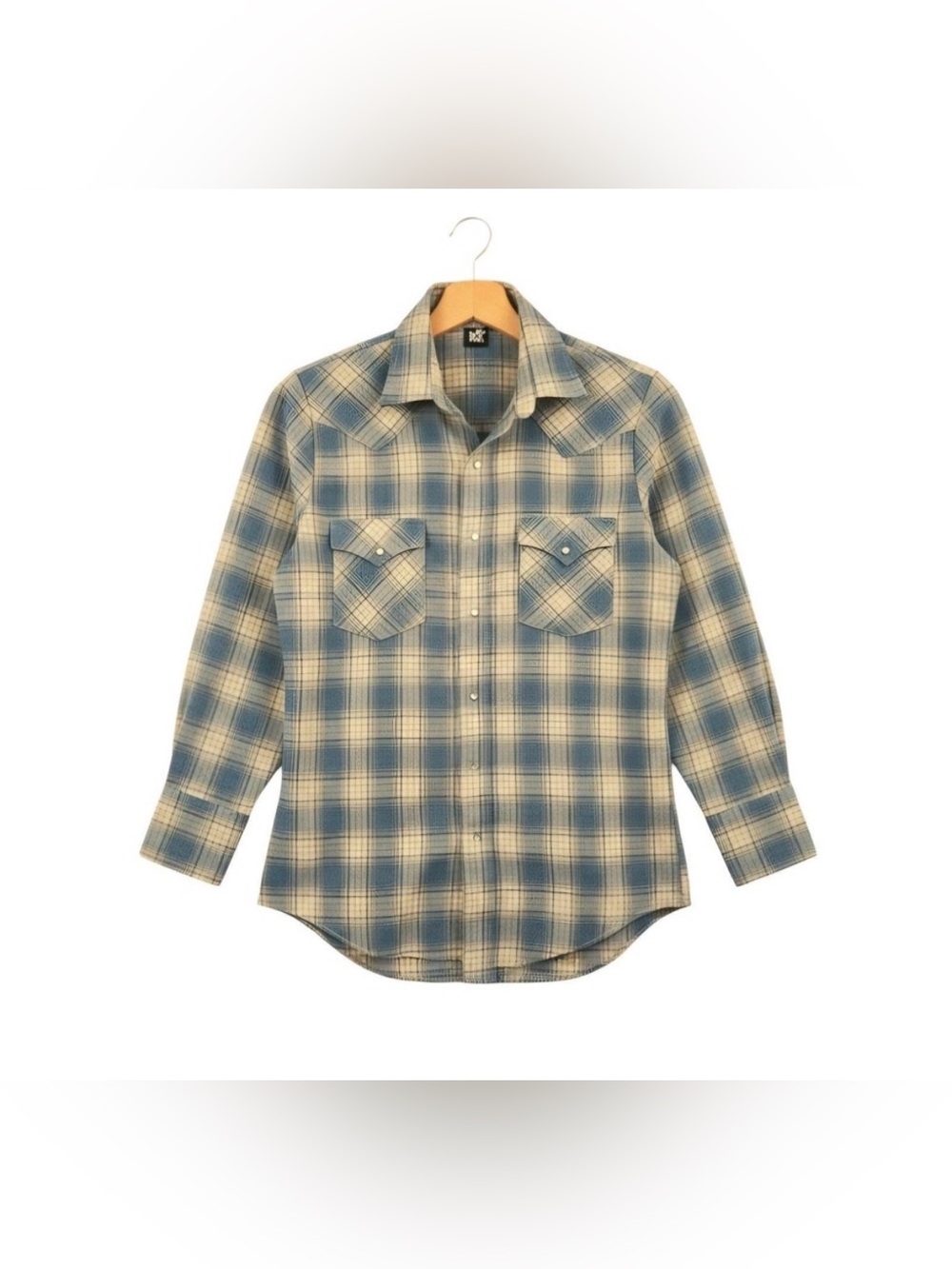 Vintage 80's Karman Plaid Flannel Pearl Snap Shirt Medium 15.5x33 Western